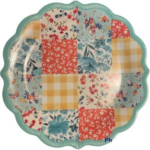 NWT The Pioneer Woman Patchwork Medley Melamine Dinnerware Plate Teal 10.7”